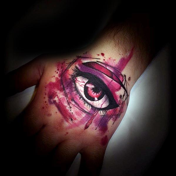 Mens Tattoo Ideas With Watercolor Eye Anime Design On Hand
