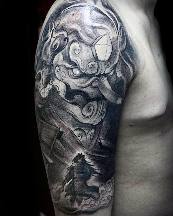 Remarkable Half Sleeve Shaded Anime Tattoos For Males